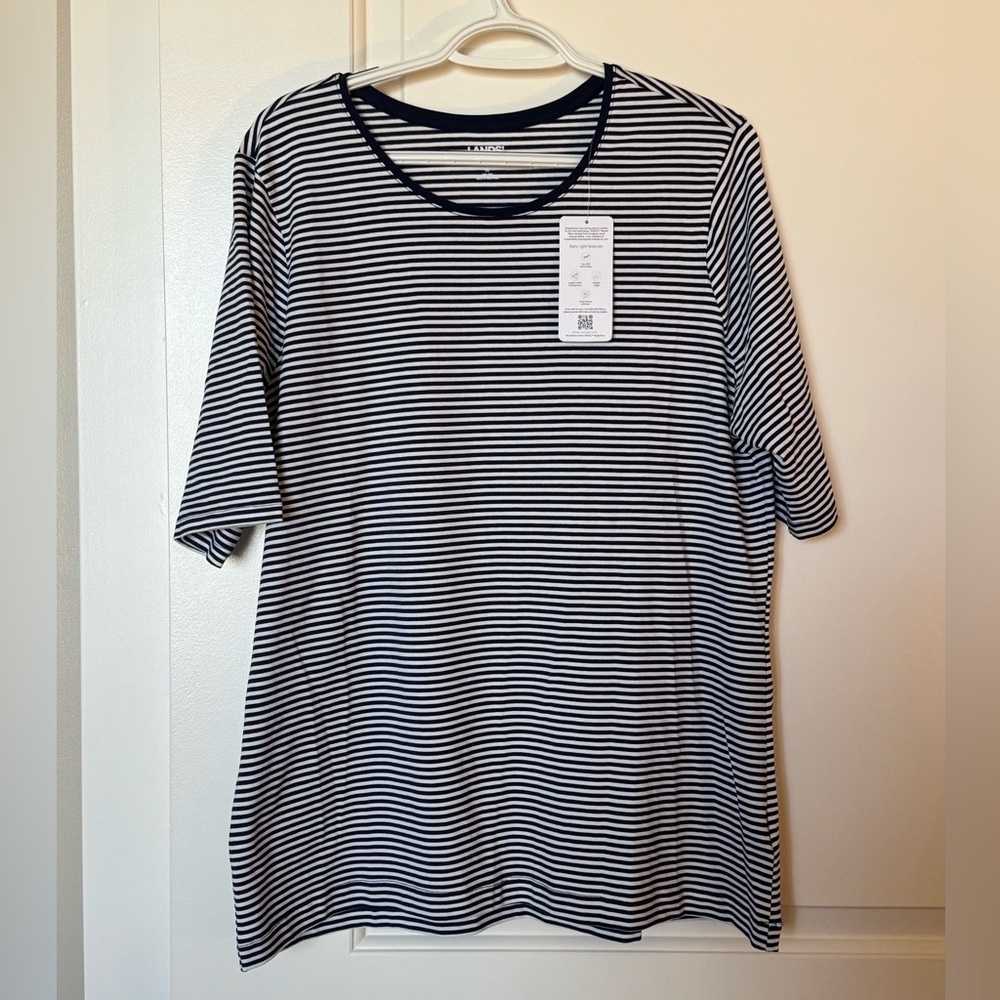 Lands End Striped Navy and White Top